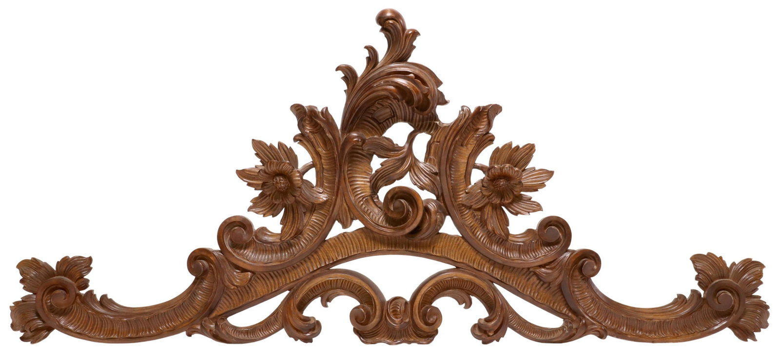 ITALIAN ROCOCO STYLE ARCHITECTURAL CARVED CREST: Italian Rococo style carved wood crest, 20th c., with foliate and c-scrolls scrolls, floral blossoms, approx 19"h, 44"l, 3.5lbs Start Price: $100.00