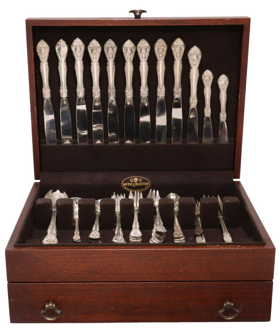 (52) GORHAM 'KING EDWARD' STERLING SILVER FLATWARE: (lot of 52) American sterling silver partial flatware service, Gorham Manufacturing Company, in the "King Edward" pattern, assembled, including: (9) hollow handle knives, 9 5/8"l, (1) hollow handle kn