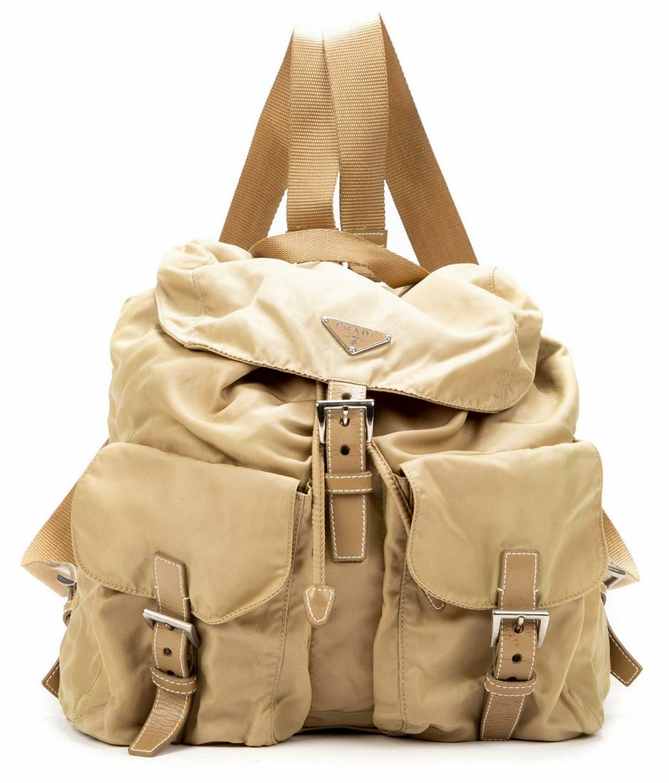 PRADA 'VELA' BEIGE NYLON DRAWSTRING BACKPACK (1 of 7)