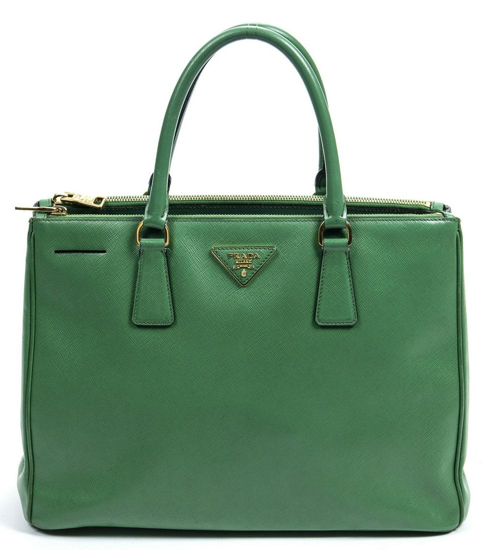 PRADA DOUBLE-ZIP TOTE BAG GREEN SAFFIANO LEATHER (1 of 7)