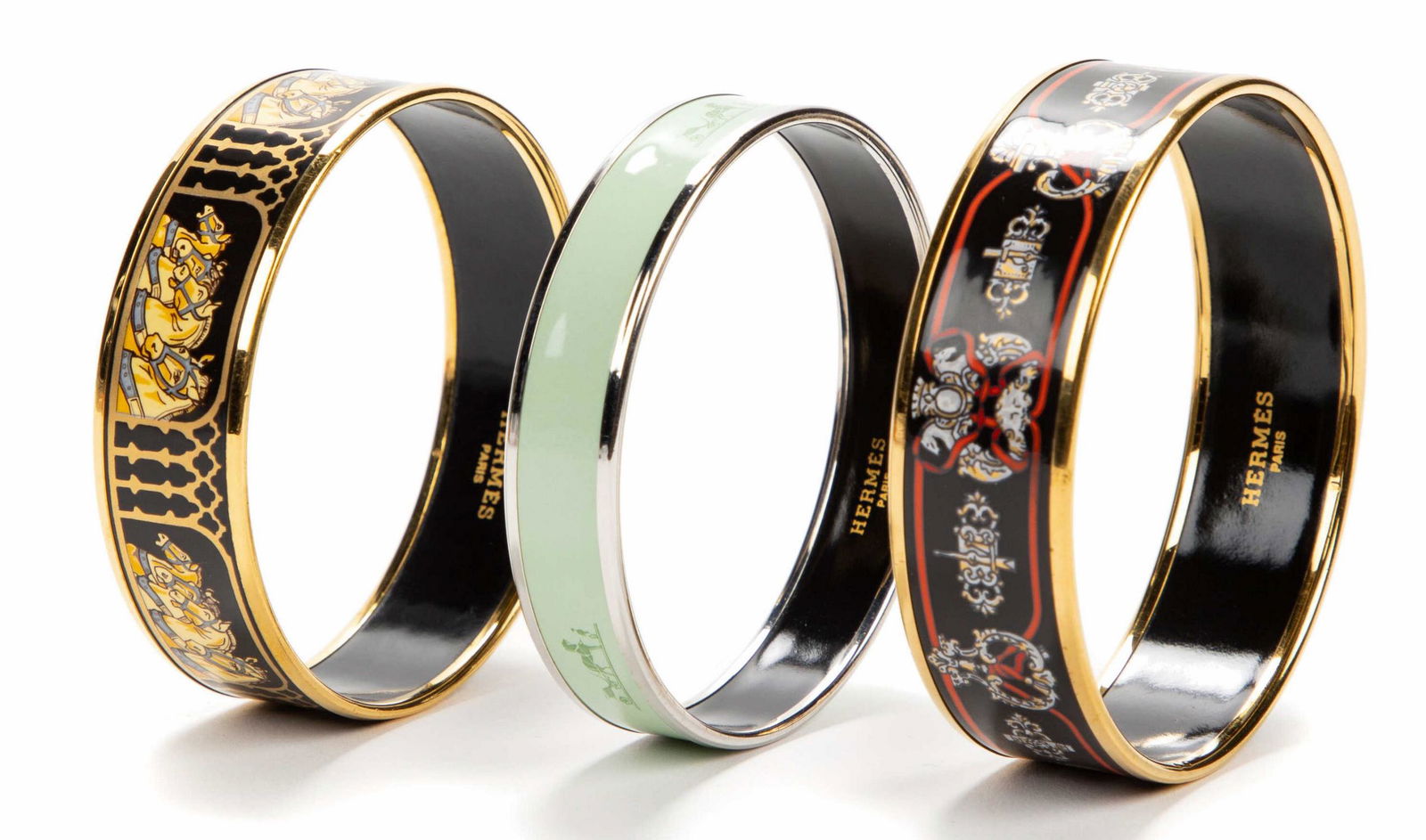 (3) HERMES ENAMEL & PLATED HORSES BANGLE BRACELETS (1 of 10)