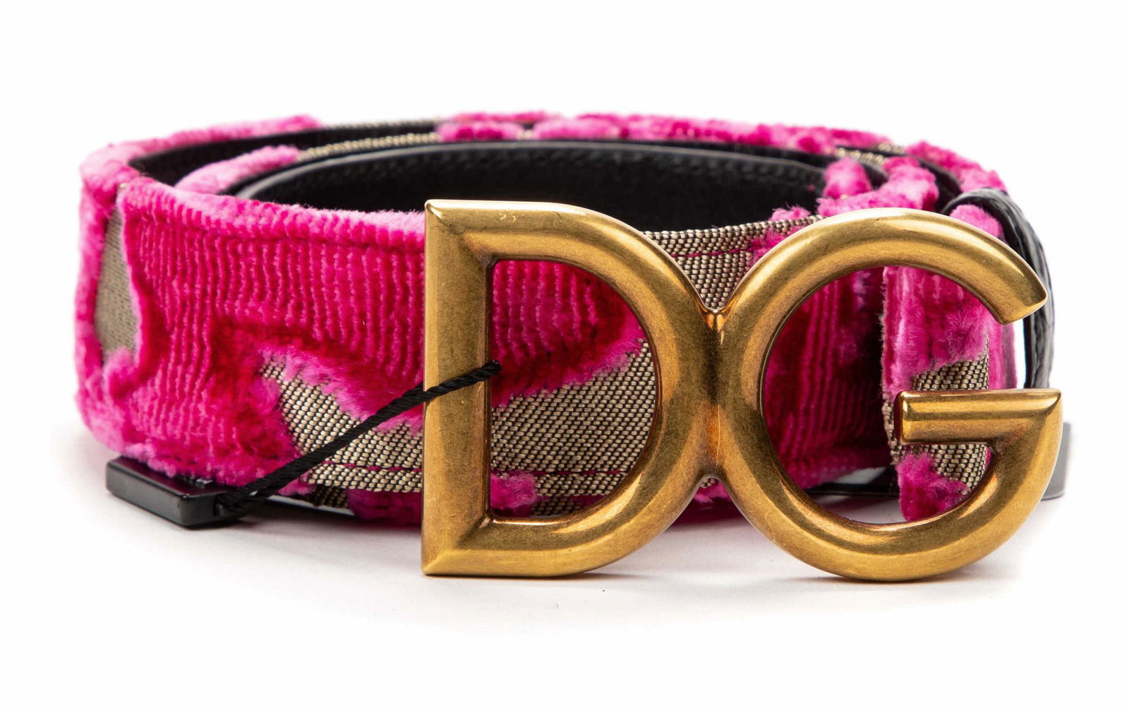 DOLCE & GABBANA PINK VELVET & LEATHER DG LOGO BELT (1 of 4)