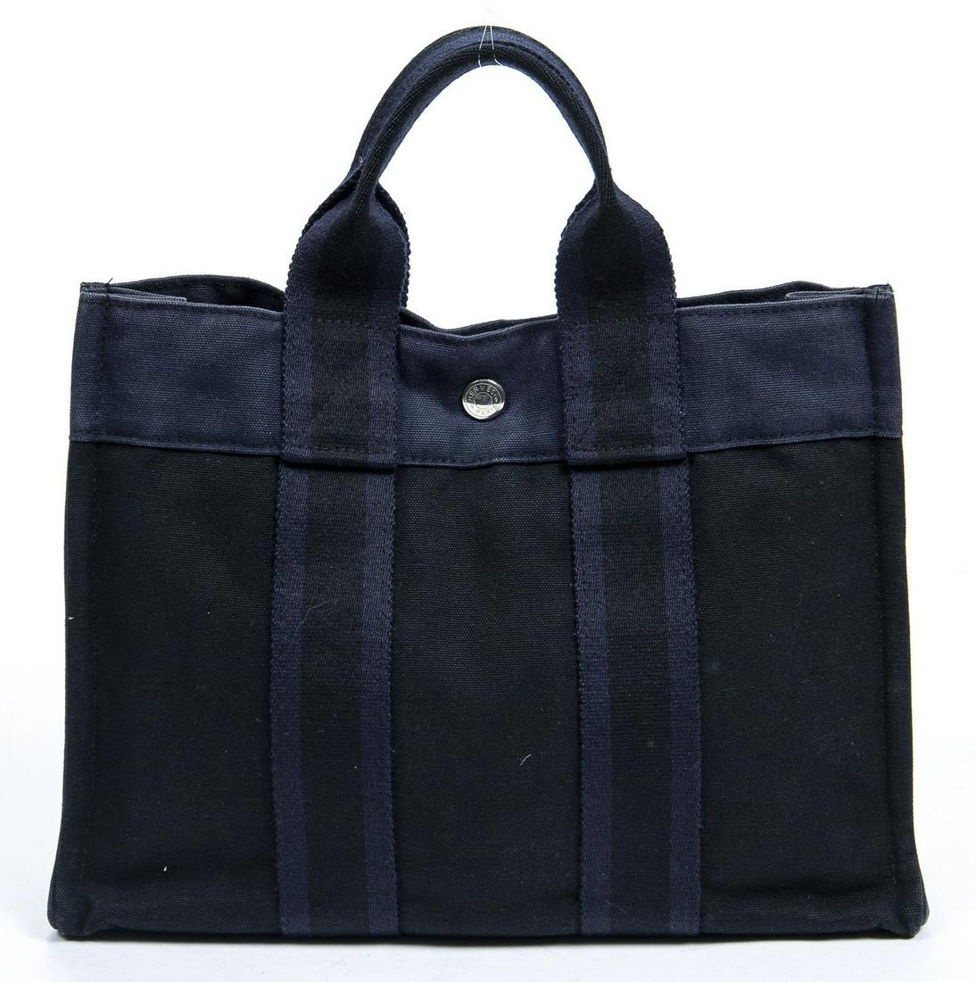HERMES 'FOURRE-TOUT PM' NAVY TOILE CANVAS HANDBAG (1 of 7)