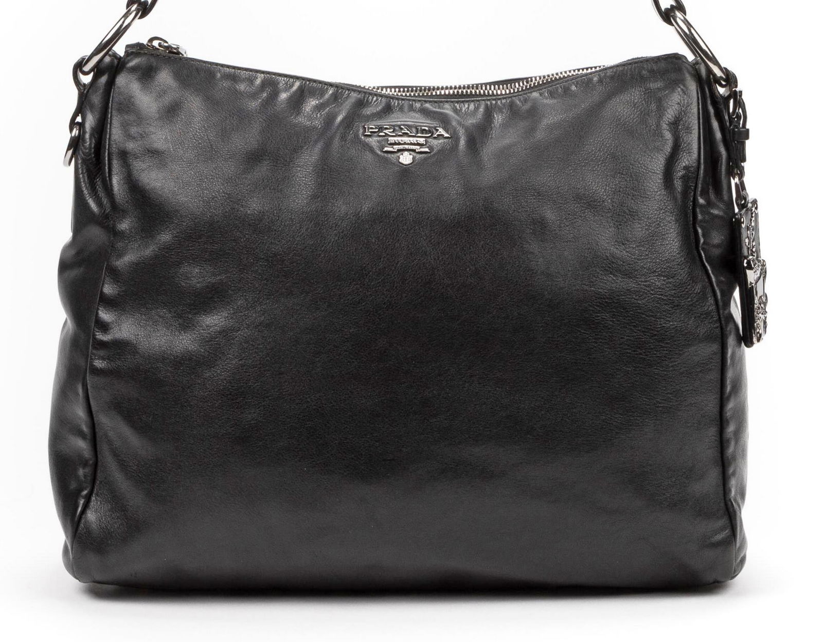 PRADA "HOBO" BLACK CALFSKIN LEATHER SHOULDER BAG (1 of 8)