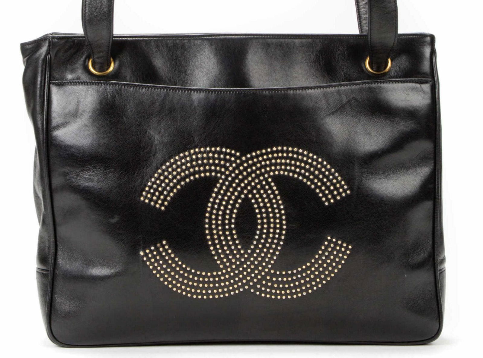 CHANEL 'STUDDED CC' BLACK LEATHER SHOULDER BAG (1 of 9)