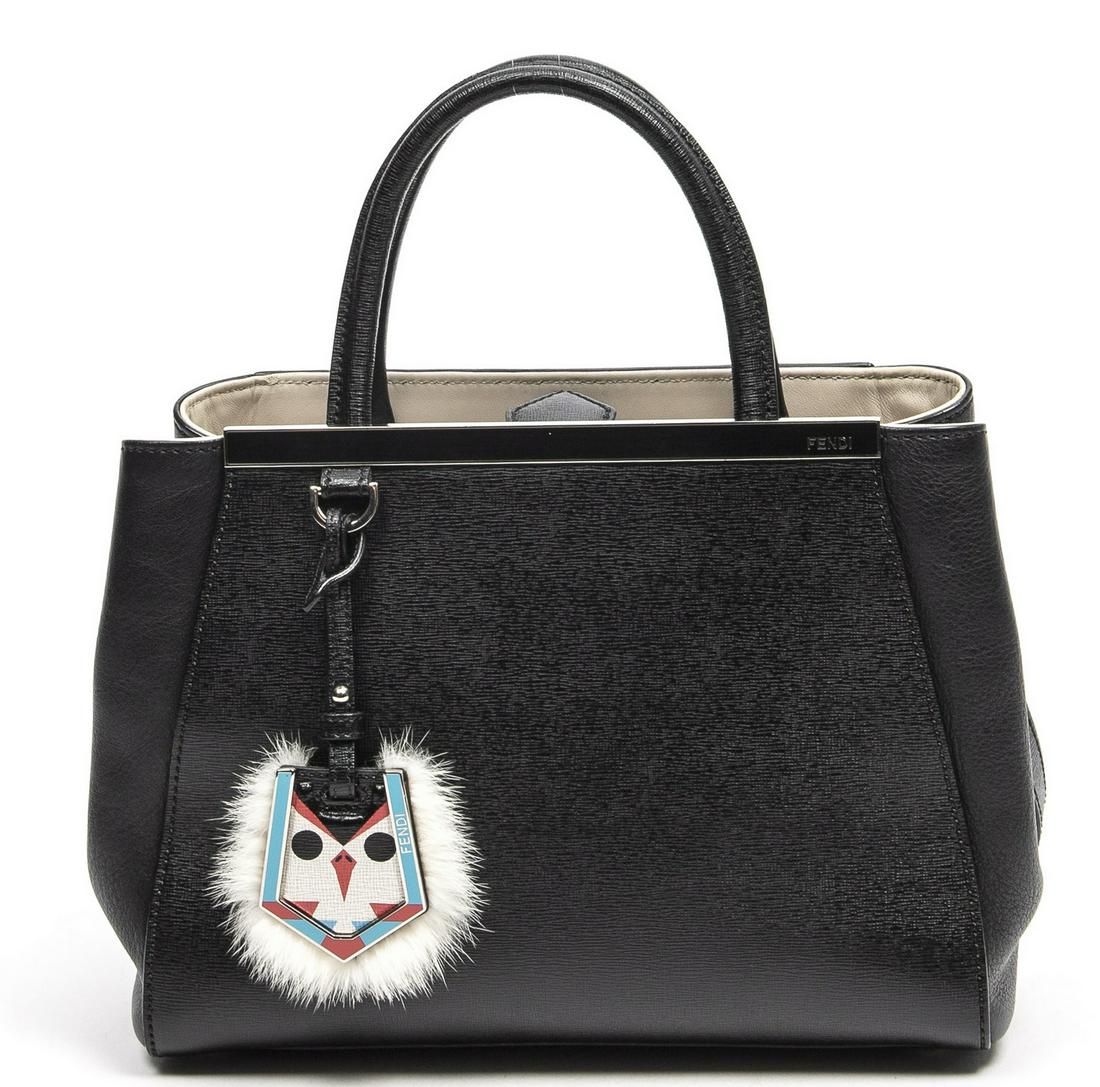 FENDI PETITE '2JOURS' BLACK SAFFIANO LEATHER TOTE (1 of 8)