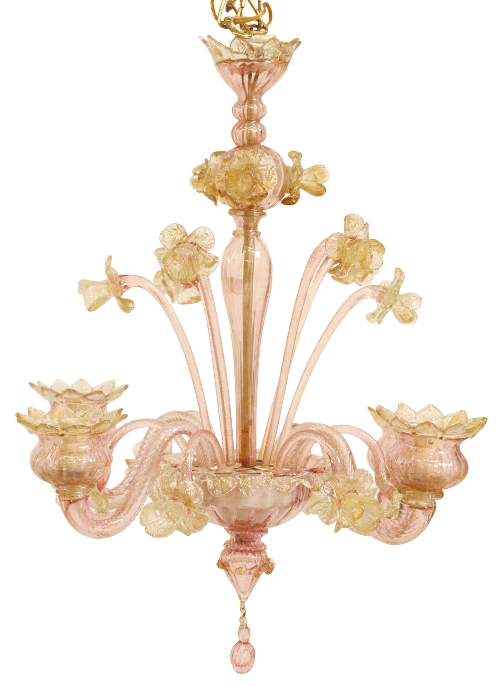 ITALIAN MURANO PINK ART GLASS 4-LIGHT CHANDELIER (1 of 3)