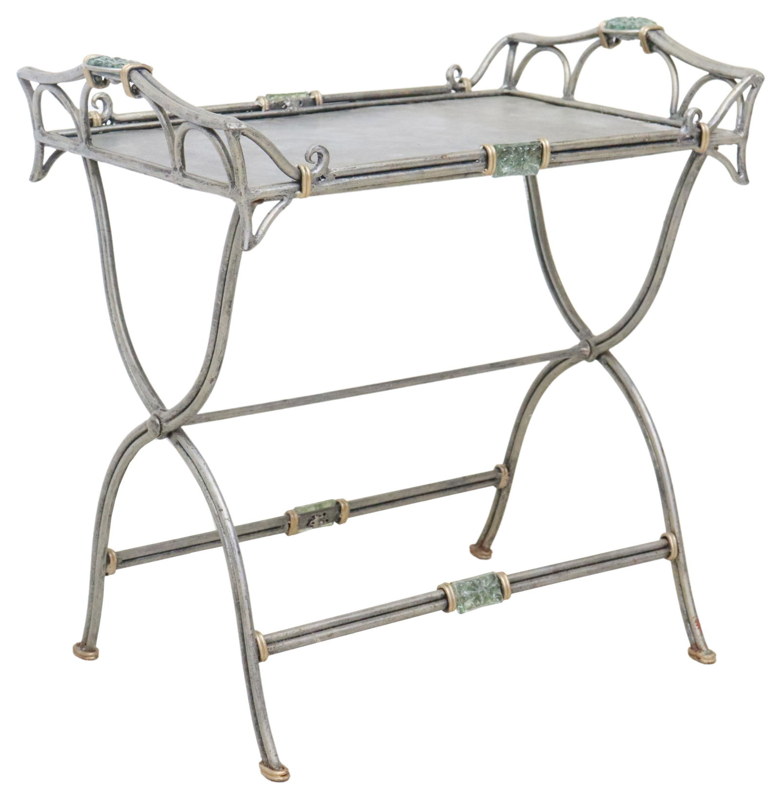 SILVER-TONE METAL TRAY-TOP FOLDING SERVICE TABLE (1 of 5)