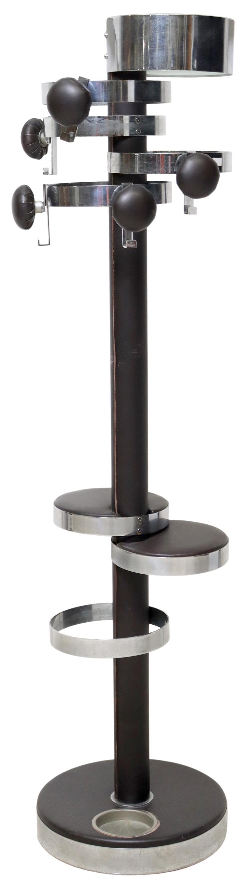 ITALIAN MODERN CHROME & LEATHER HALL TREE, LIGHTED (1 of 4)