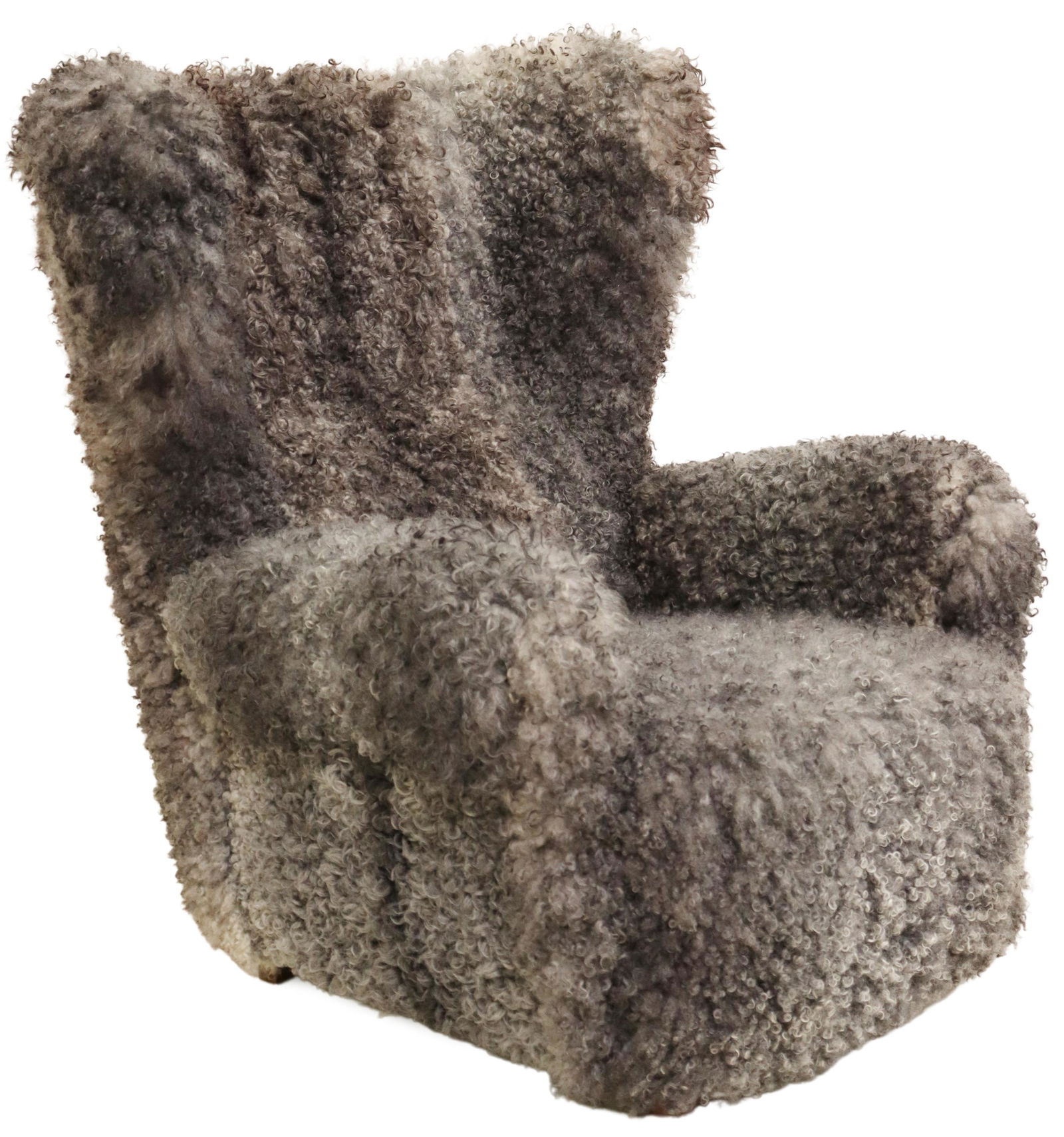 MID-CENTURY MODERN CURLY SHEEPSKIN WINGBACK CHAIR (1 of 3)