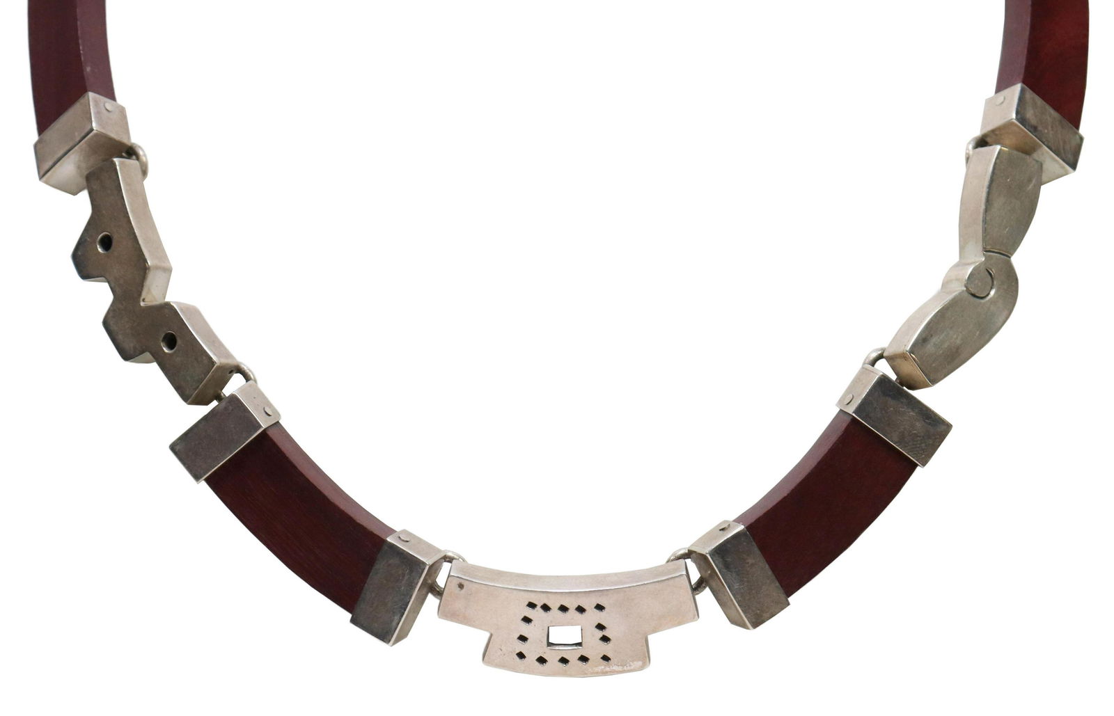 MODERNIST STERLING & WOOD COLLAR NECKLACE (1 of 4)