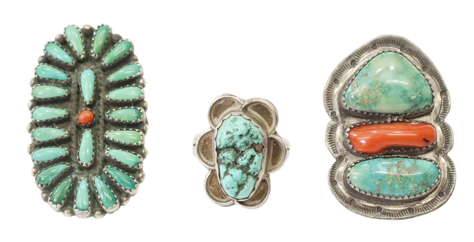 (3) NATIVE AMERICAN SILVER & TURQUOISE RINGS (1 of 7)