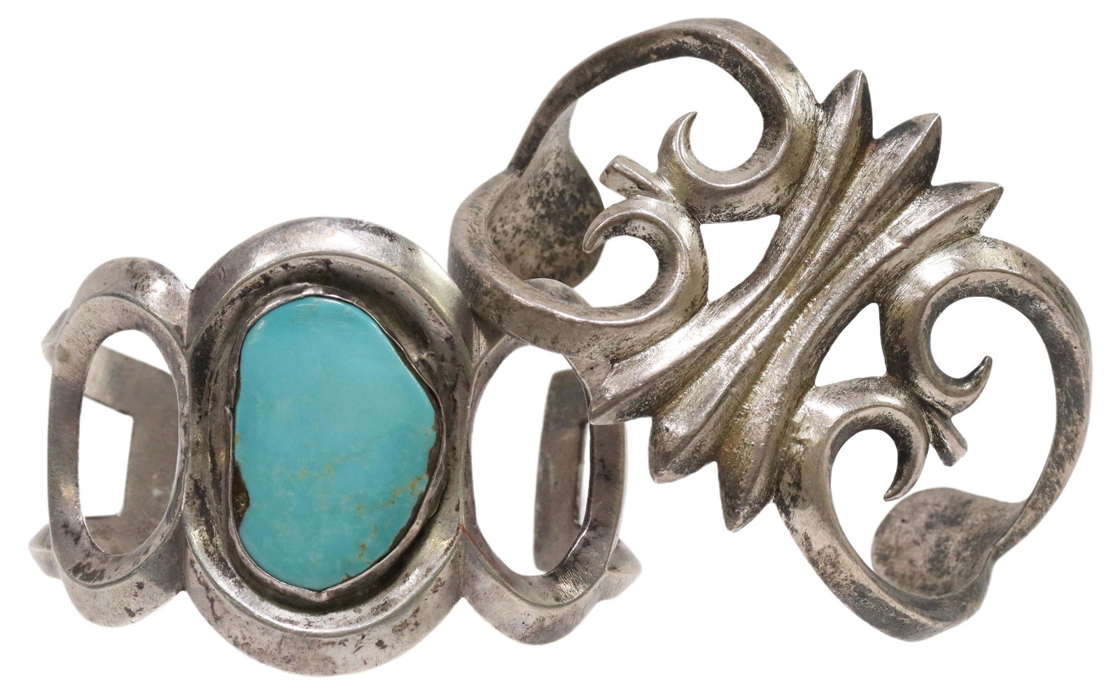 (2) NATIVE AMERICAN NAVAJO TUFA CAST SILVER CUFFS (1 of 4)