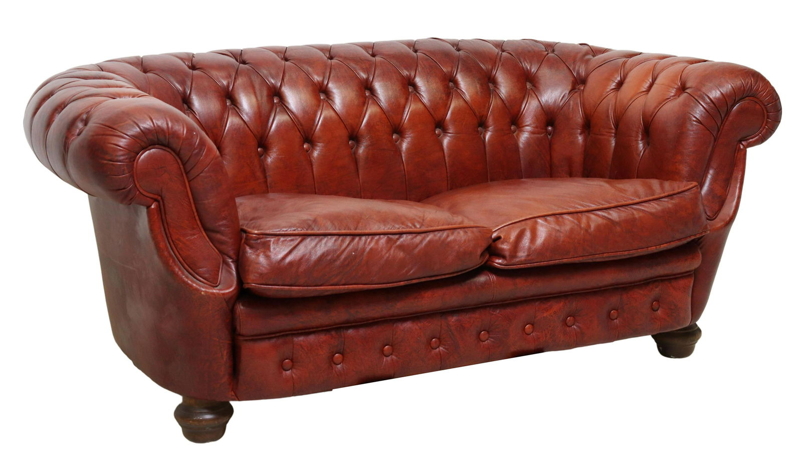 CHESTERFIELD STYLE LEATHER TWO-SEAT SOFA (1 of 3)