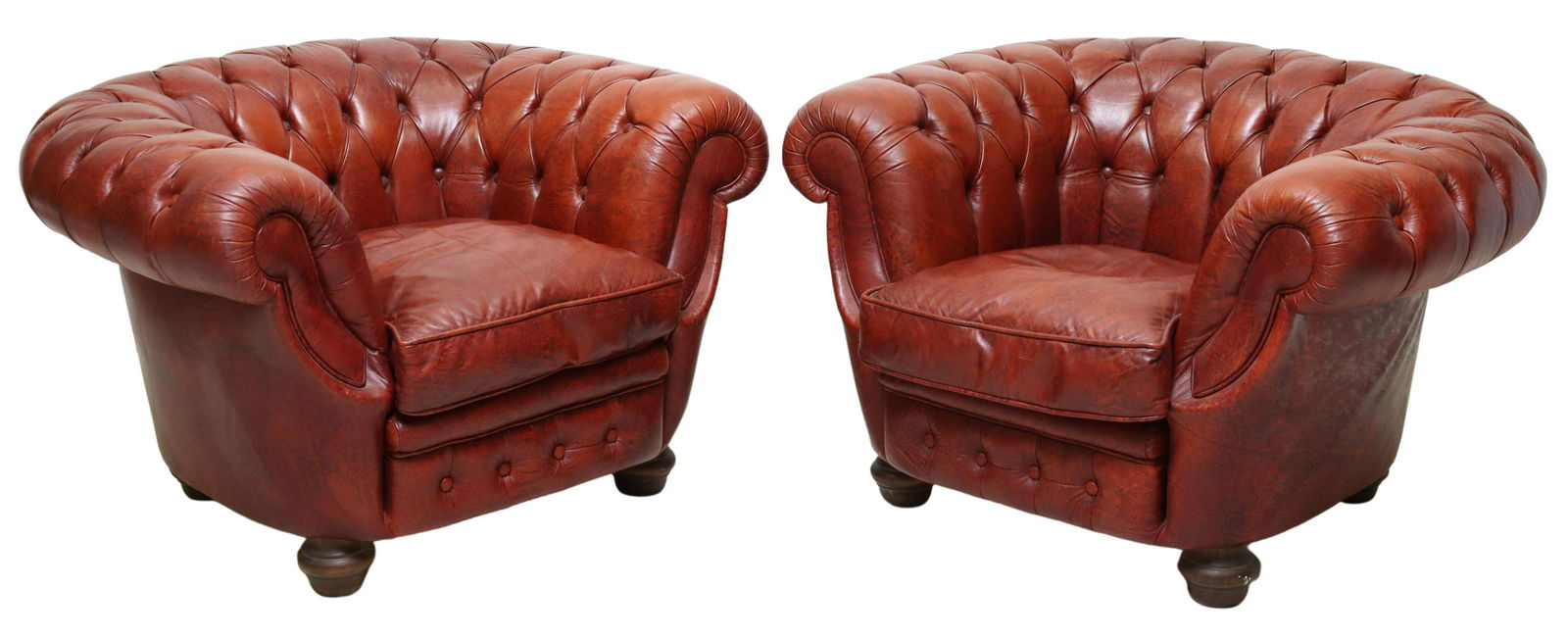 (2) CHESTERFIELD STYLE BURGUNDY LEATHER ARMCHAIRS (1 of 3)