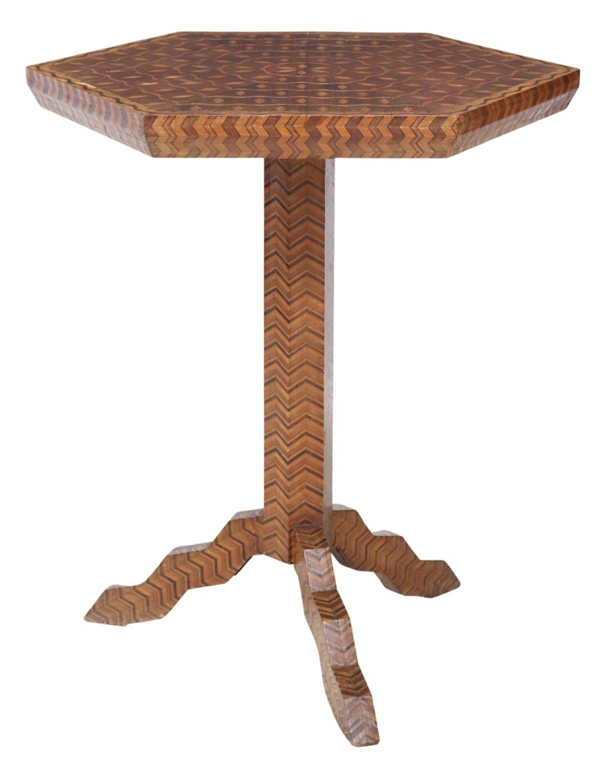 ITALIAN GEOMETRIC INLAID PARQUETRY PEDESTAL TABLE (1 of 4)