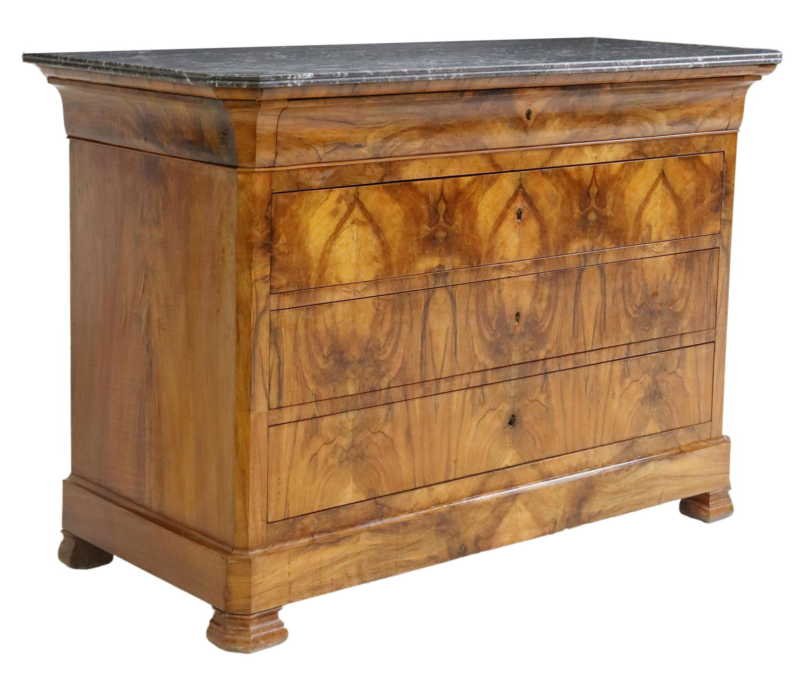 FRENCH LOUIS PHILIPPE MARBLE-TOP BURLWOOD COMMODE (1 of 5)