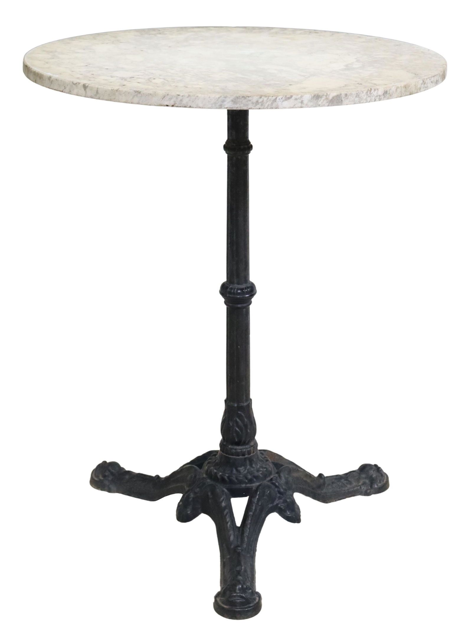 FRENCH MARBLE-TOP CAST IRON PEDESTAL BISTRO TABLE (1 of 3)
