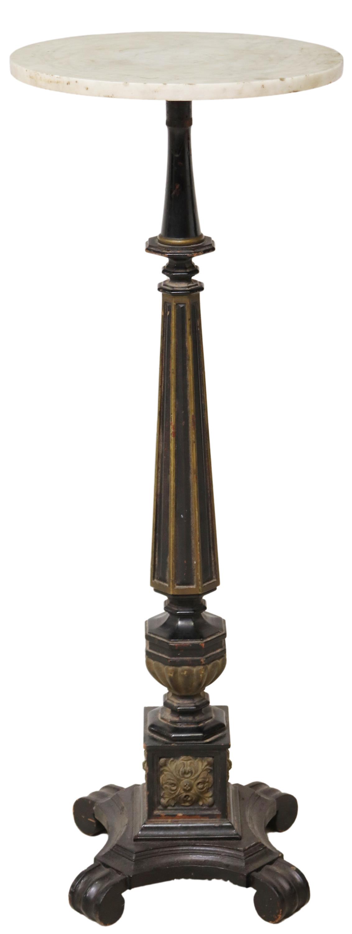 EBONIZED & PARCEL GILT MARBLE-TOP PEDESTAL STAND (1 of 4)