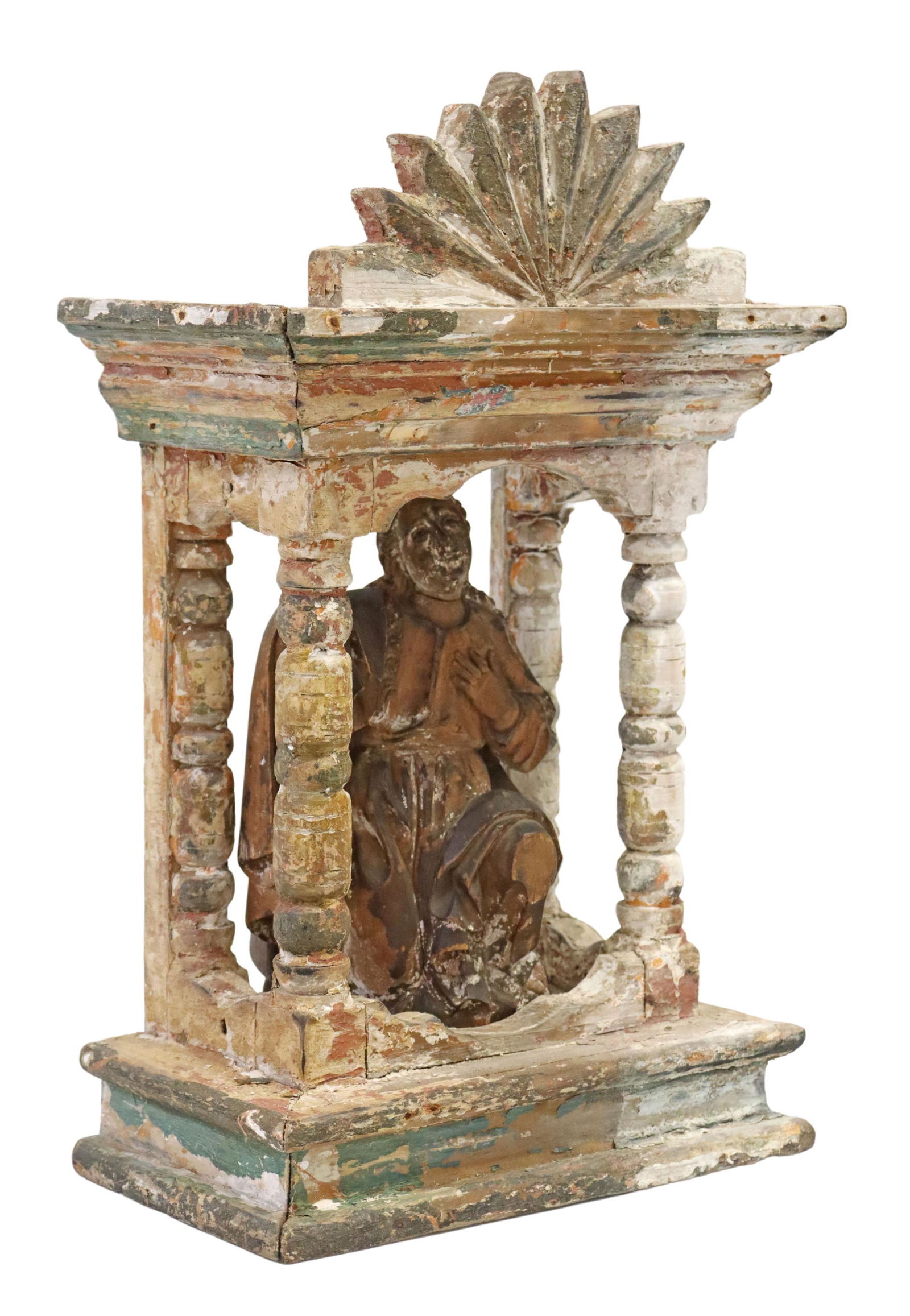 CARVED SANTO ALTAR FIGURE MARY MAGDALENE IN NICHO (1 of 3)