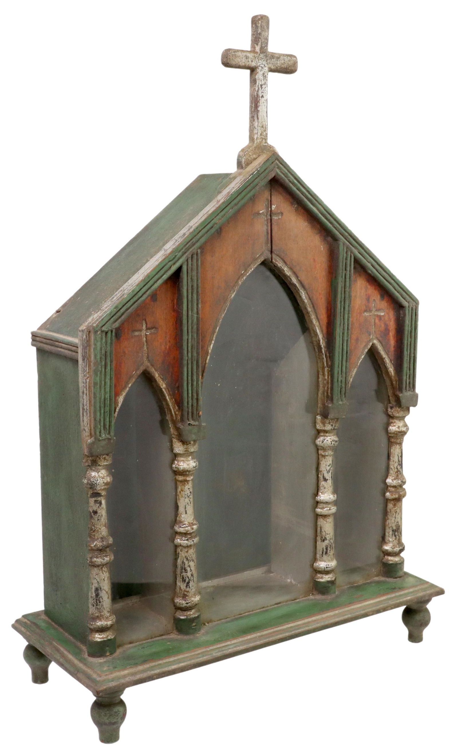 CONTINENTAL PAINTED & SILVER GILT RELIGIOUS NICHE (1 of 5)