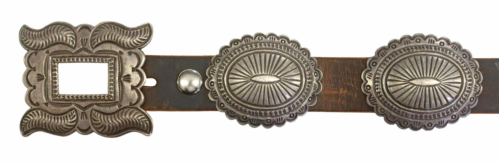 NATIVE AMERICAN SILVER STAMPWORK CONCHO BELT (1 of 4)
