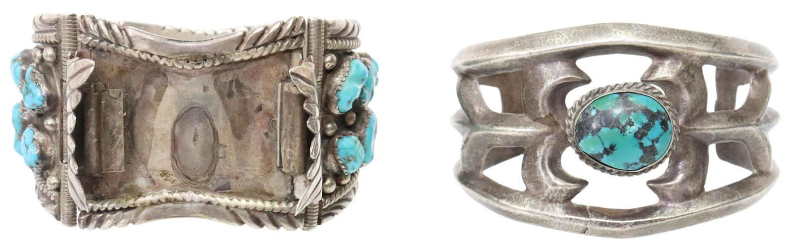 (2) NATIVE AMERICAN SILVER & TURQUOISE CUFFS (1 of 6)