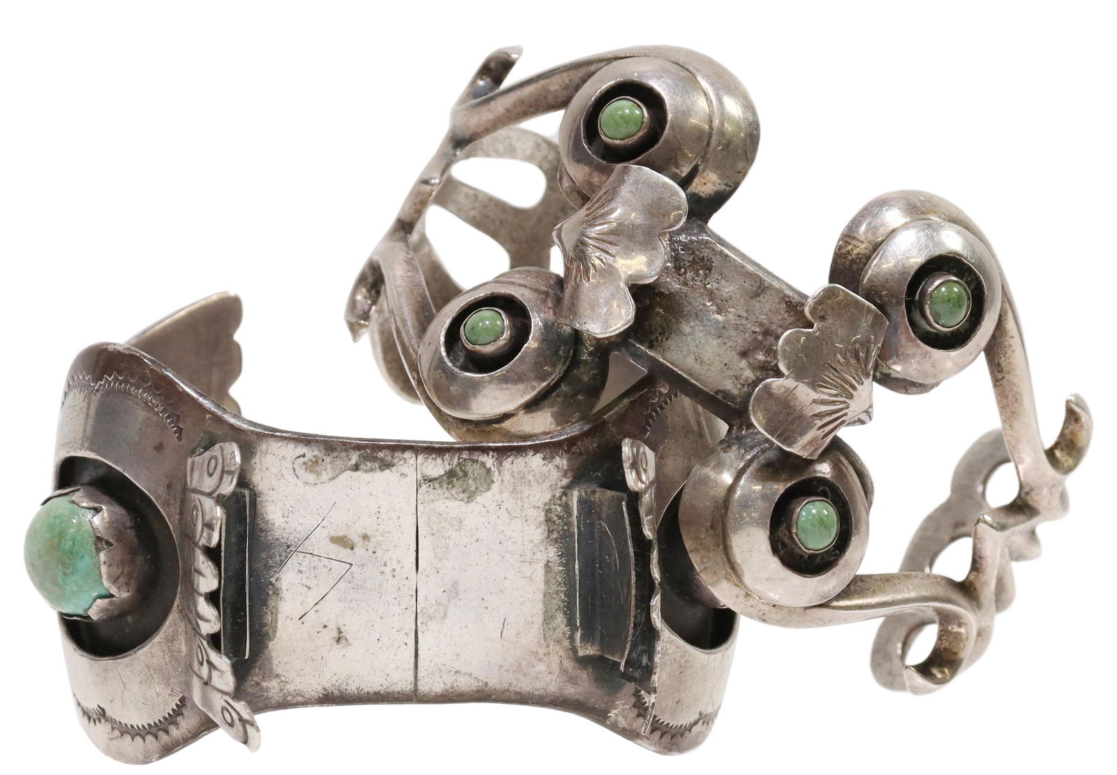 (2) NATIVE AMERICAN SILVER & TURQUOISE WATCH CUFFS (1 of 4)