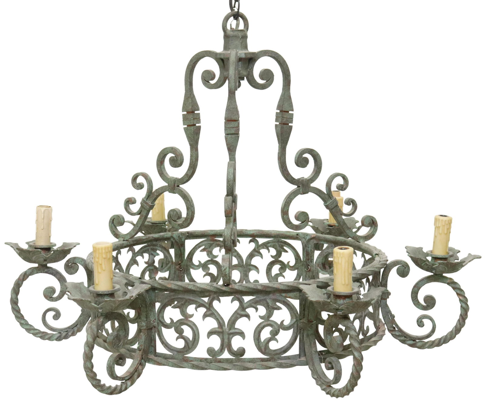 WROUGHT IRON SCROLLWORK SIX-LIGHT CHANDELIER (1 of 3)