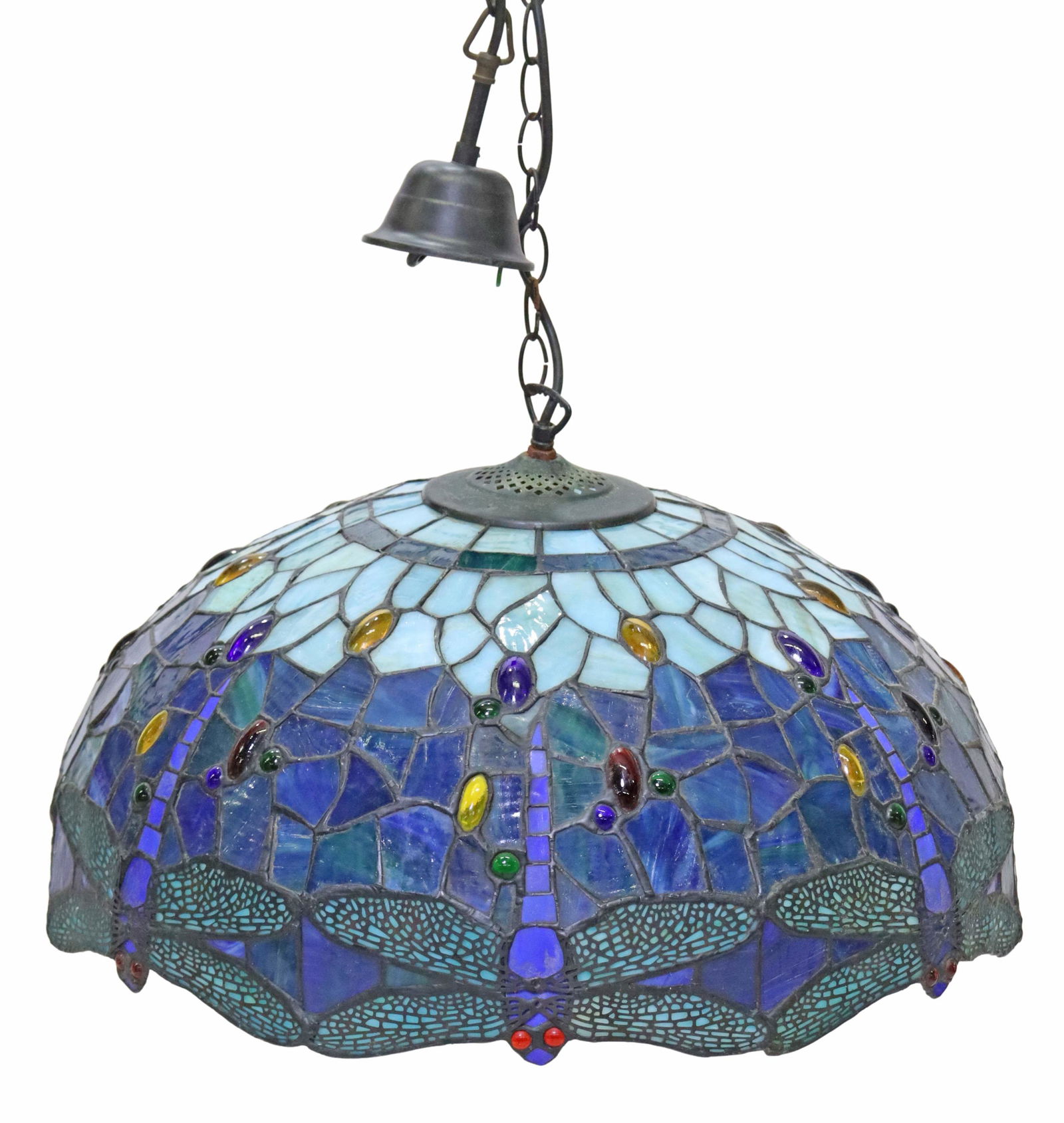 TIFFANY STYLE LEADED GLASS DRAGONFLY CEILING LAMP (1 of 3)