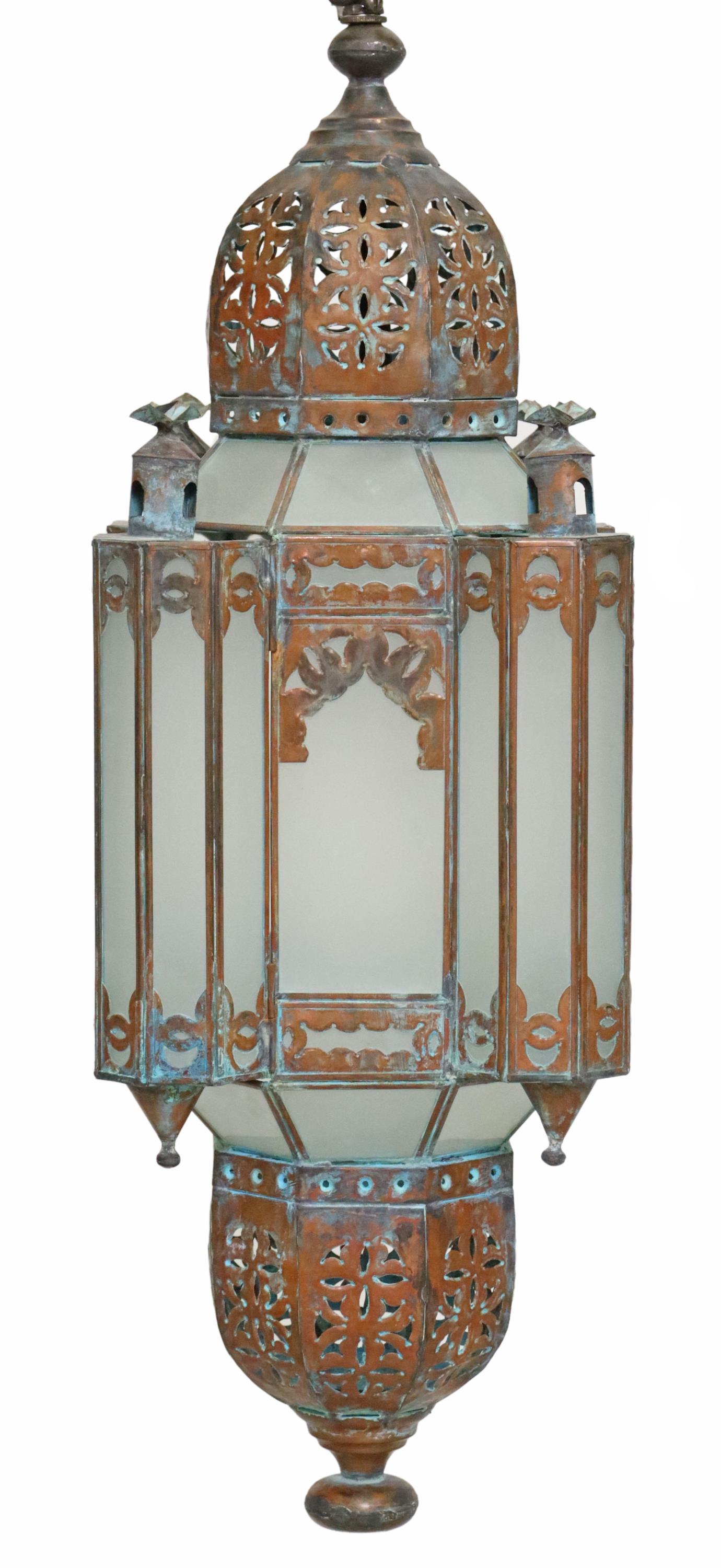MOROCCAN METAL & GLASS HANGING LANTERN (1 of 3)