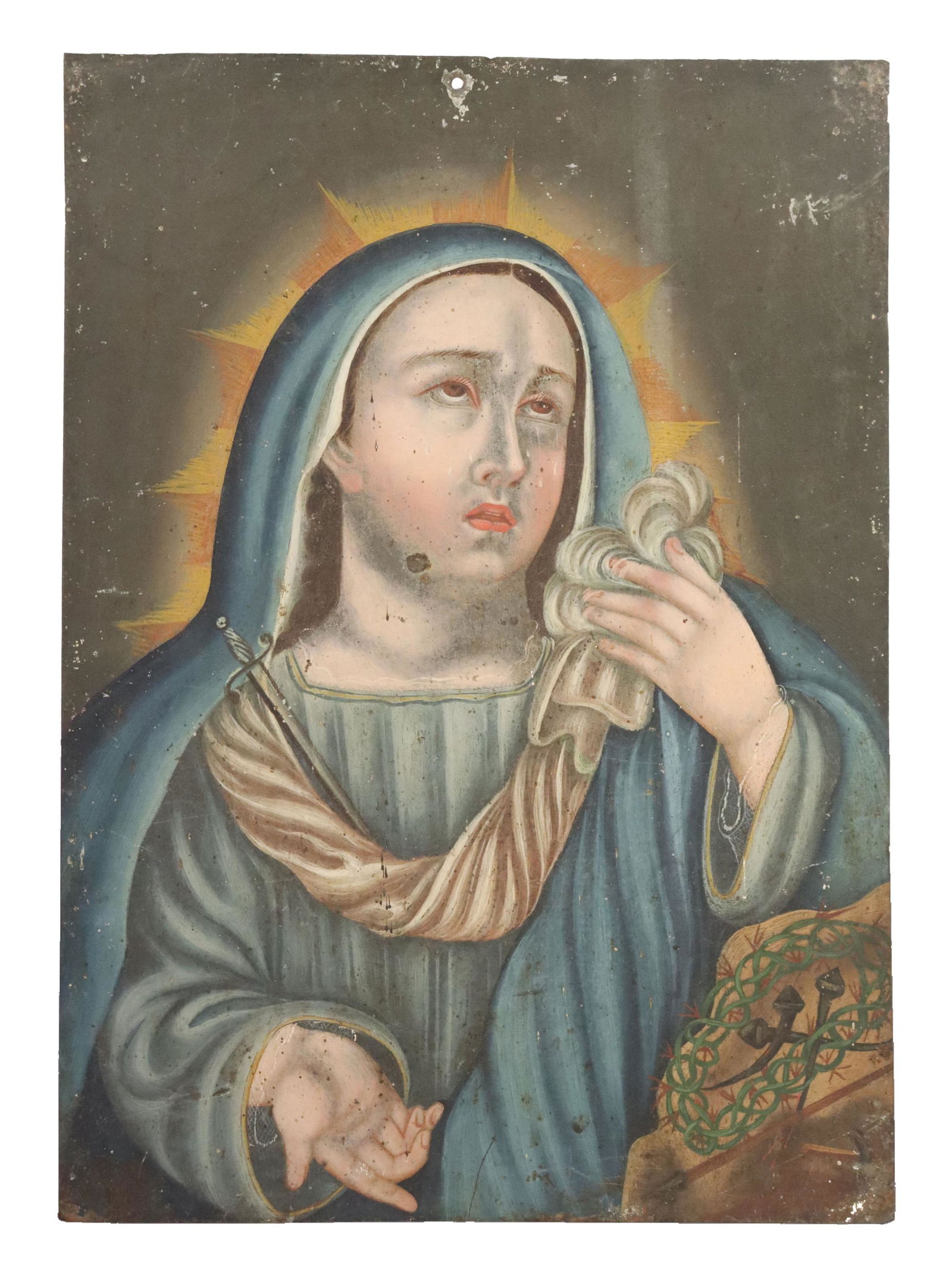 OIL ON TIN RETABLO, OUR LADY OF SORROWS (1 of 2)