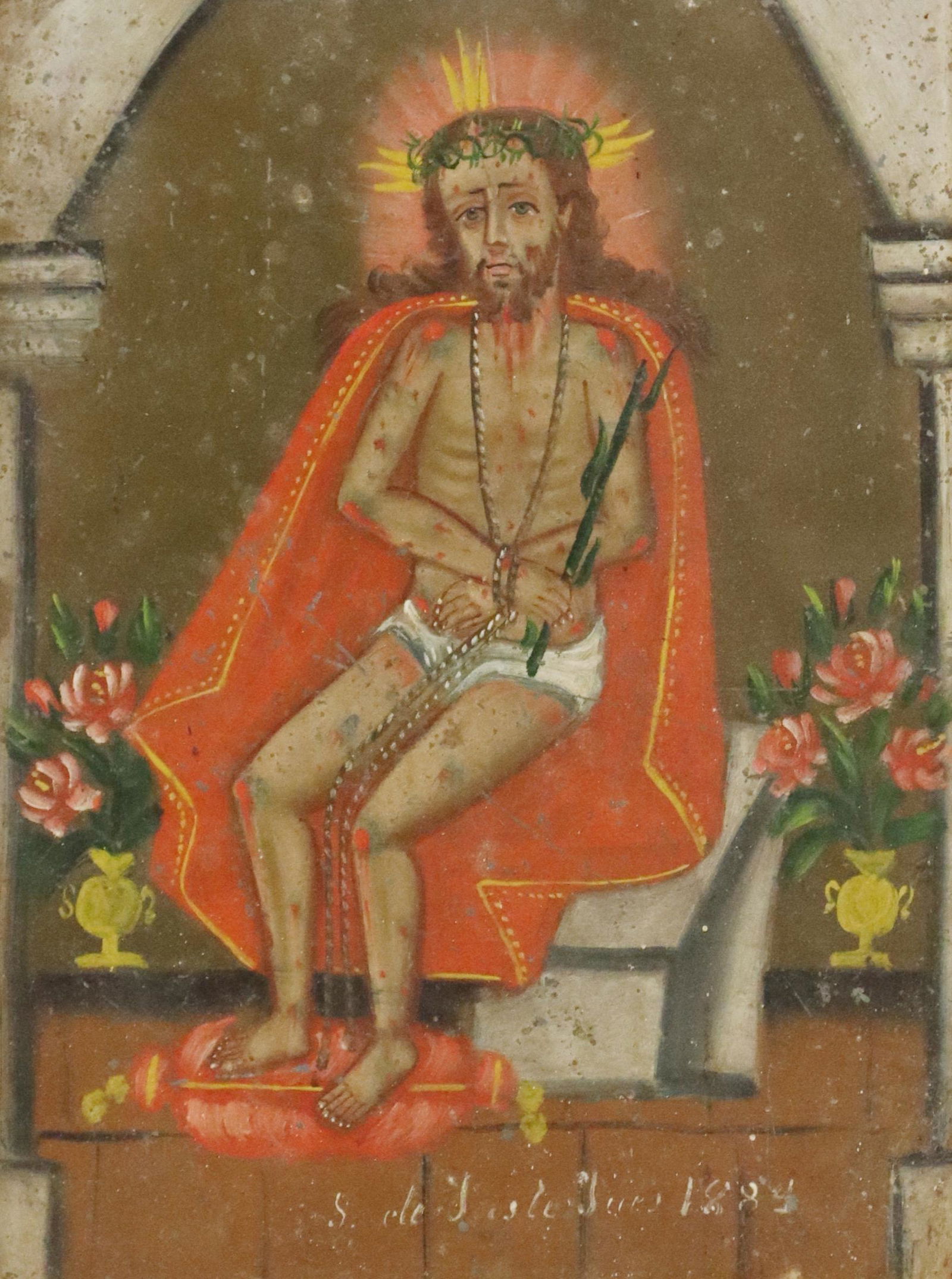 FRAMED OIL ON TIN RETABLO, ECCE HOMO, c.1889 (1 of 4)