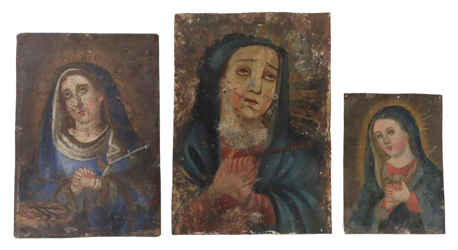 (3) OIL ON TIN RETABLOS, OUR LADY OF SORROWS (1 of 2)