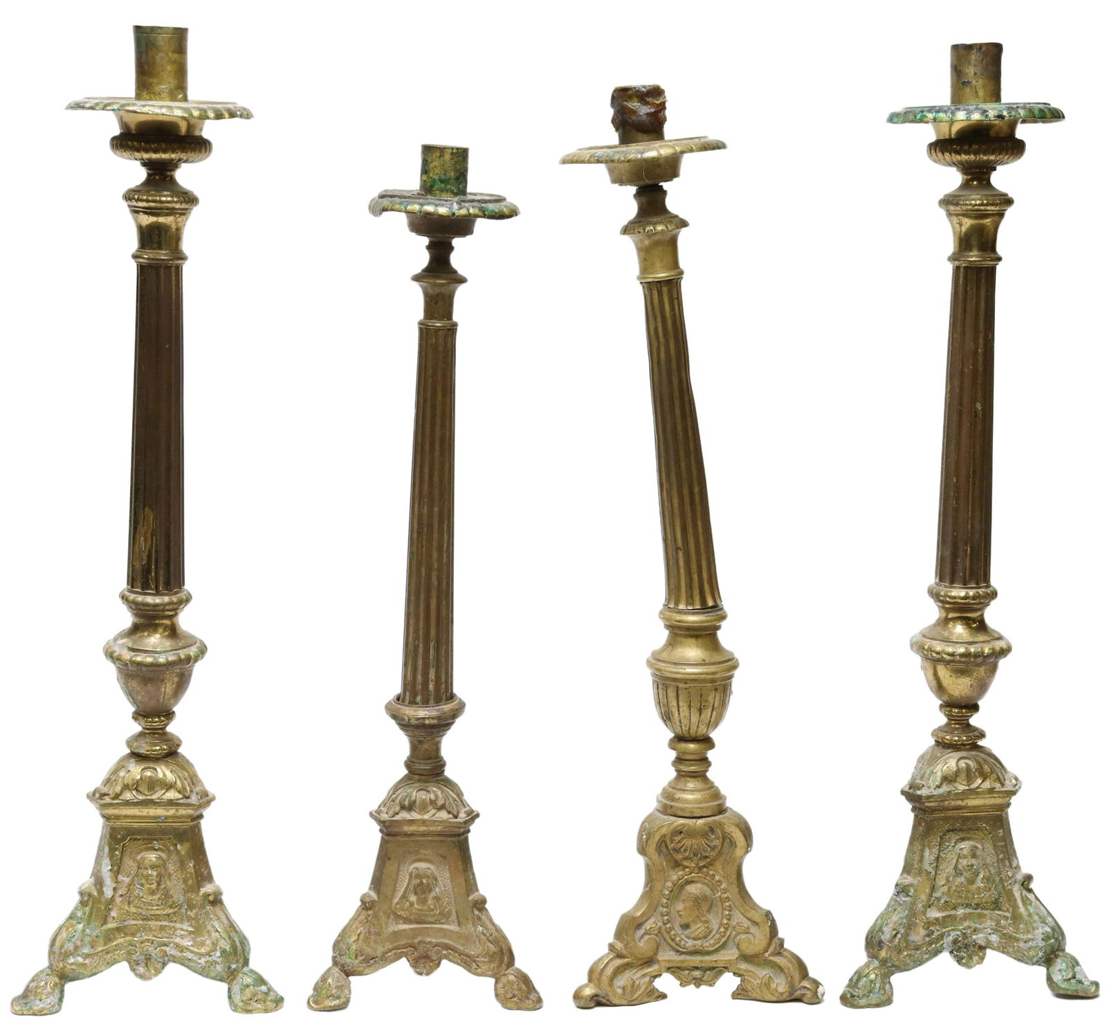 (4) RELIGIOUS GILT METAL CHURCH ALTAR CANDLESTICKS (1 of 4)