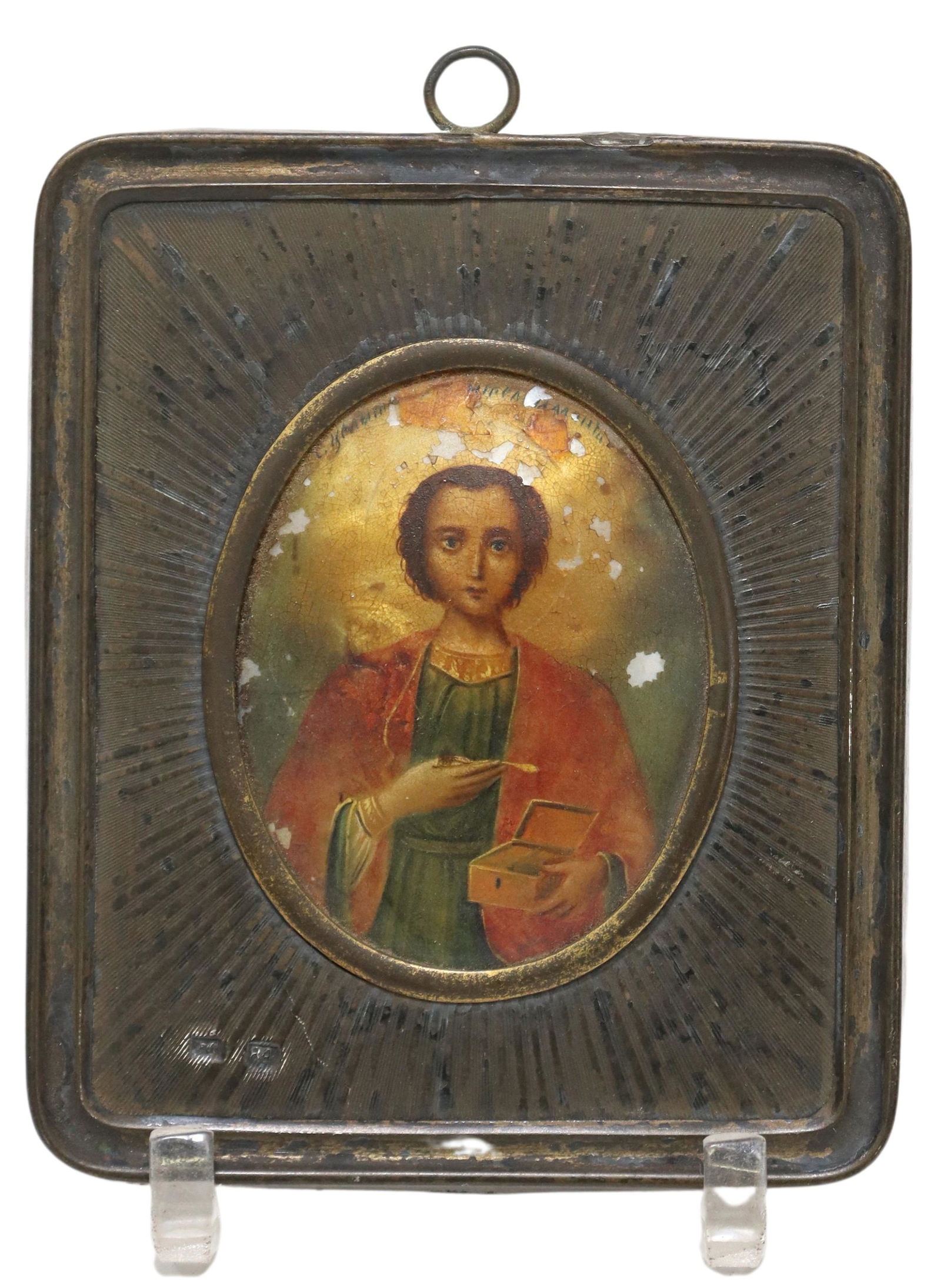 RUSSIAN 875 SILVER ST PANTALEON MINIATURE ICON (1 of 3)