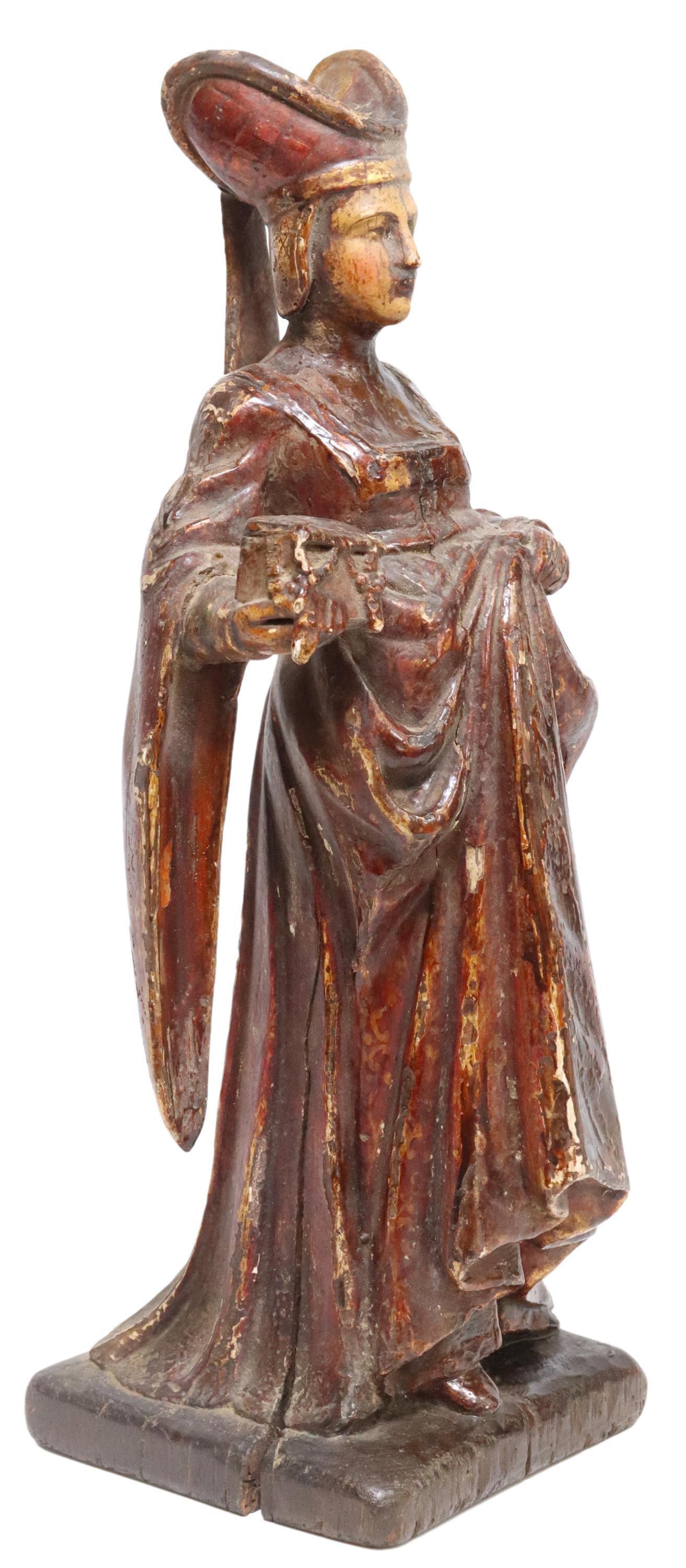 CARVED & PAINTED FIGURE MEDIEVAL STYLE NOBLEWOMAN (1 of 4)