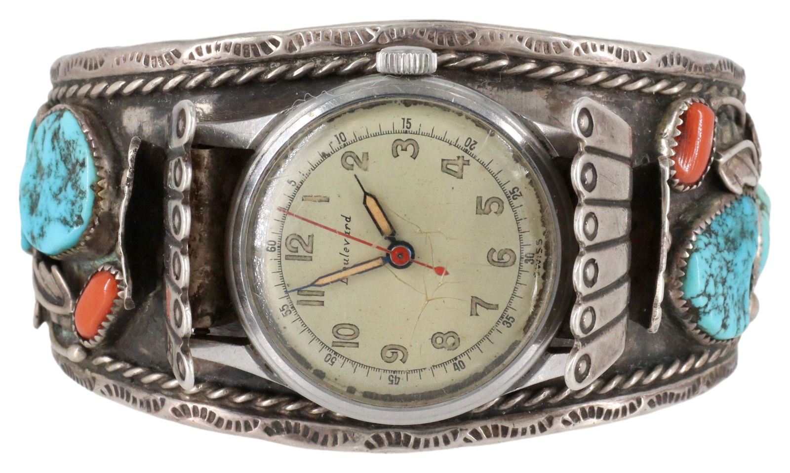 NATIVE AMERICAN SILVER & TURQUOISE WATCH CUFF (1 of 4)