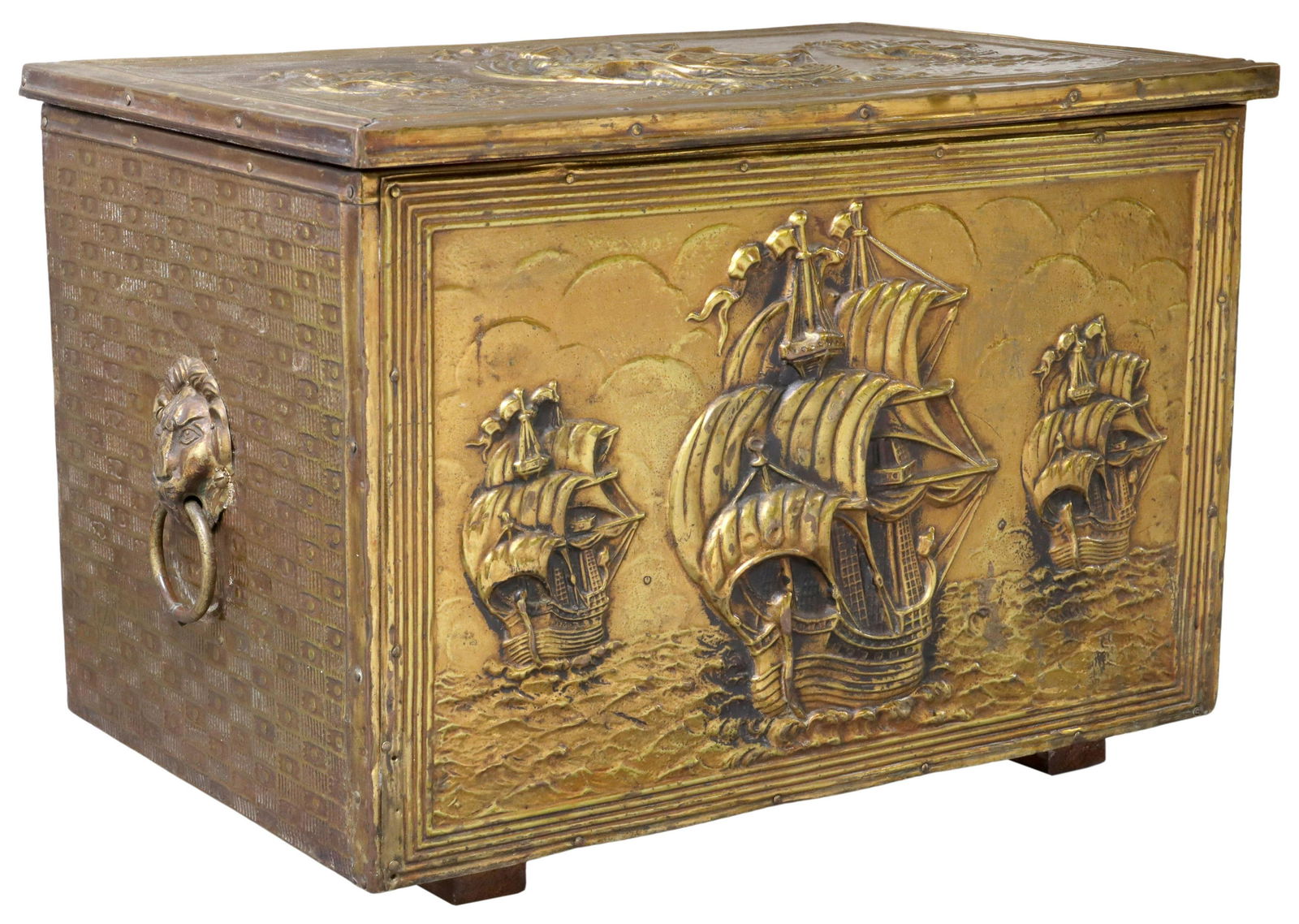 BRASS-CLAD WOOD STORAGE TRUNK (1 of 6)