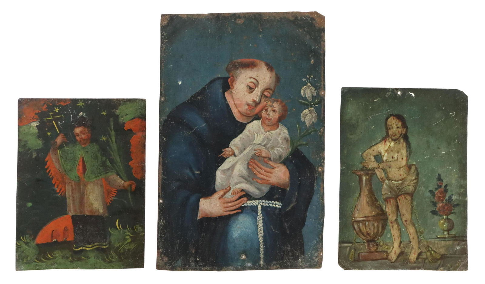 (3) UNFRAMED OIL ON TIN RETABLOS, SAINTS & CHRIST (1 of 2)
