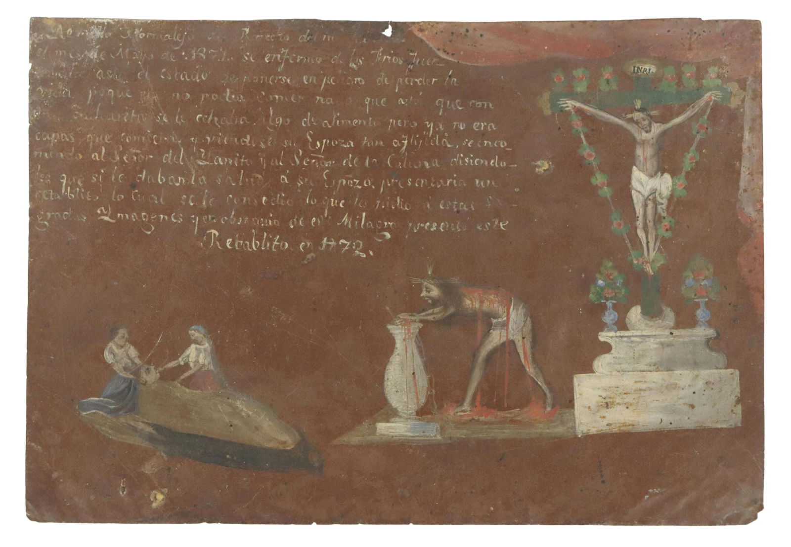 OIL ON TIN EX-VOTO RETABLO, El SENOR DE LA COLUMNA (1 of 2)