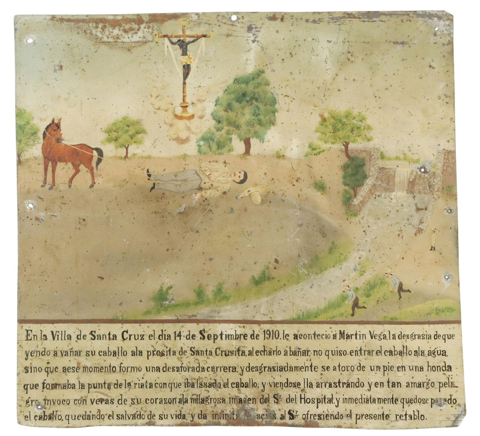 OIL ON TIN EX-VOTO RETABLO, EL SENOR DEL HOSPITAL (1 of 3)