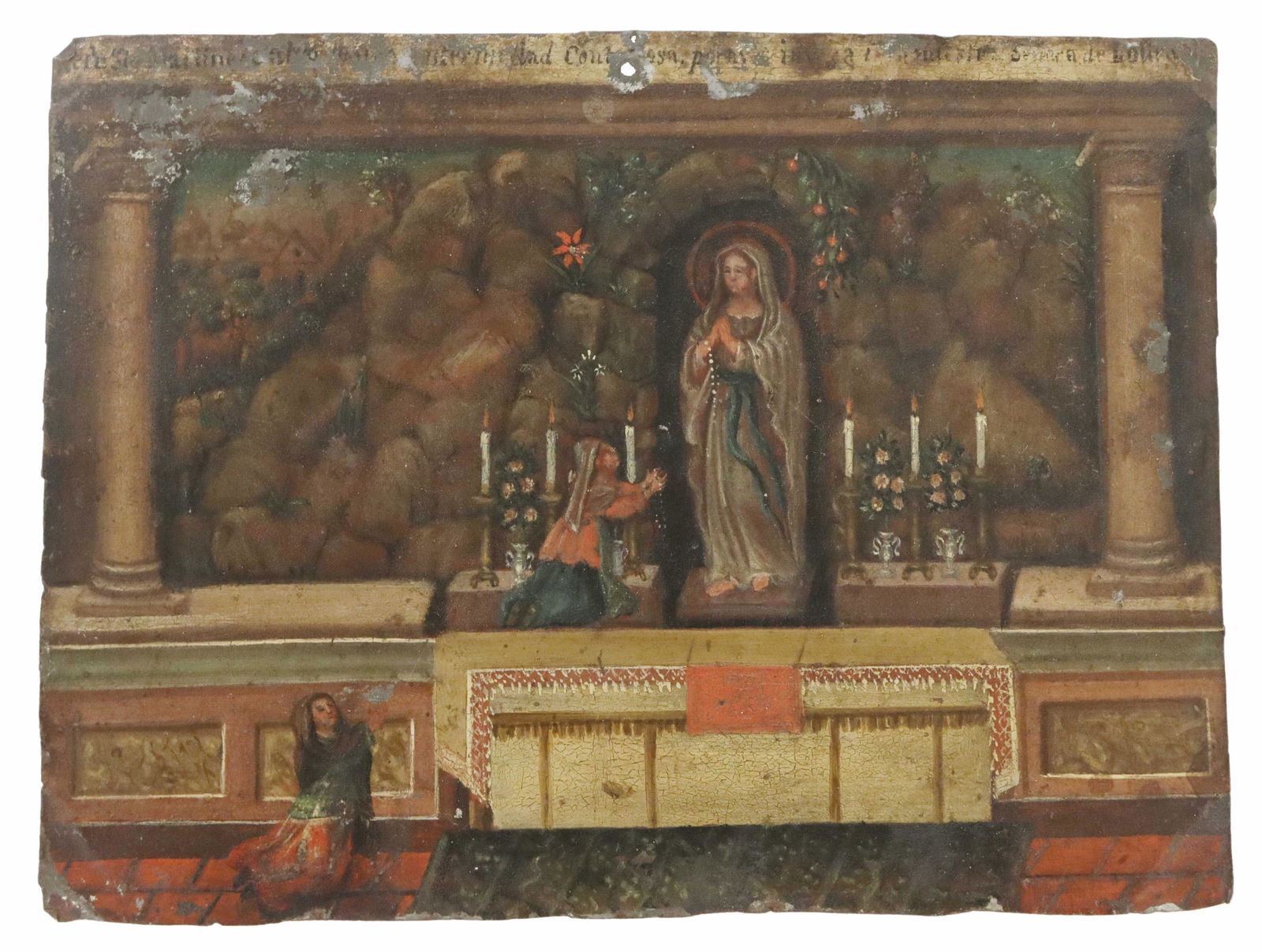 OIL ON TIN EX-VOTO RETABLO, SENORA DE LOURDES (1 of 2)