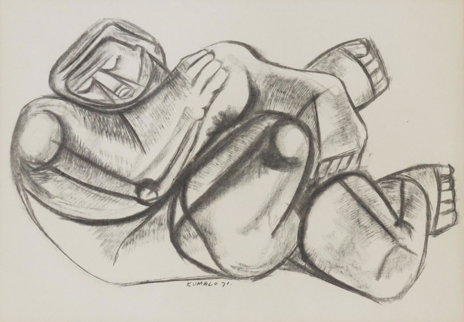 SYDNEY KUMALO (D.1988) CHARCOAL RECLINING FIGURE (1 of 4)