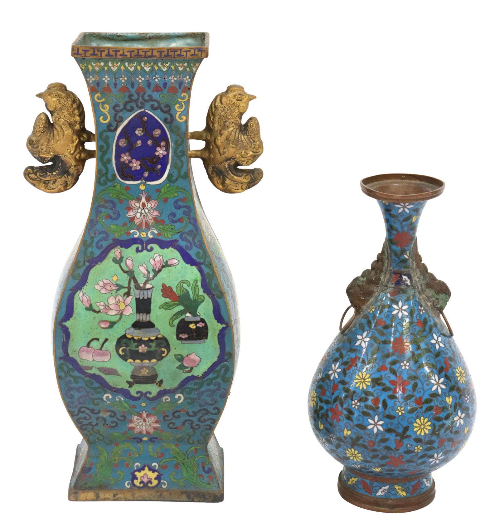 (2) CHINESE CLOISONNE ENAMEL FLORAL VASES (1 of 4)