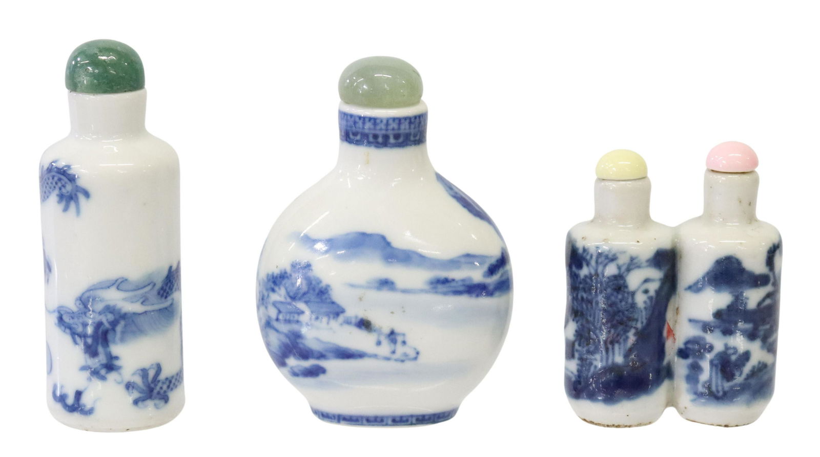 (3) CHINESE BLUE & WHITE PORCELAIN SNUFF BOTTLES (1 of 5)