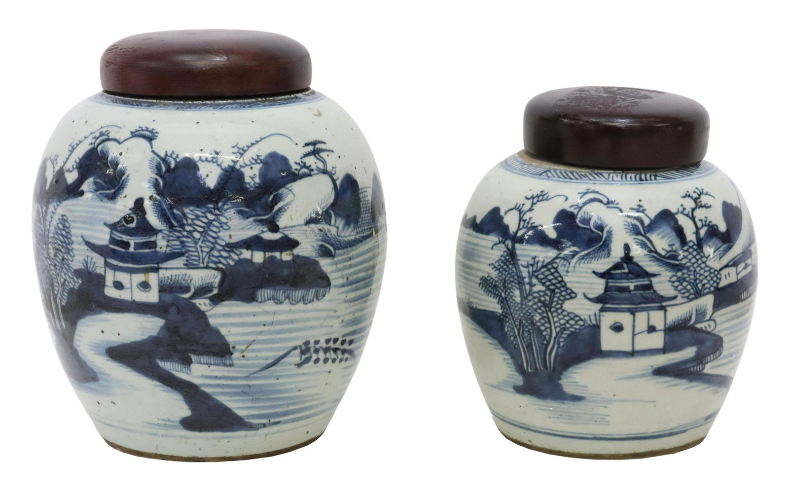 (2) CHINESE BLUE & WHITE PORCELAIN MELON JARS (1 of 4)