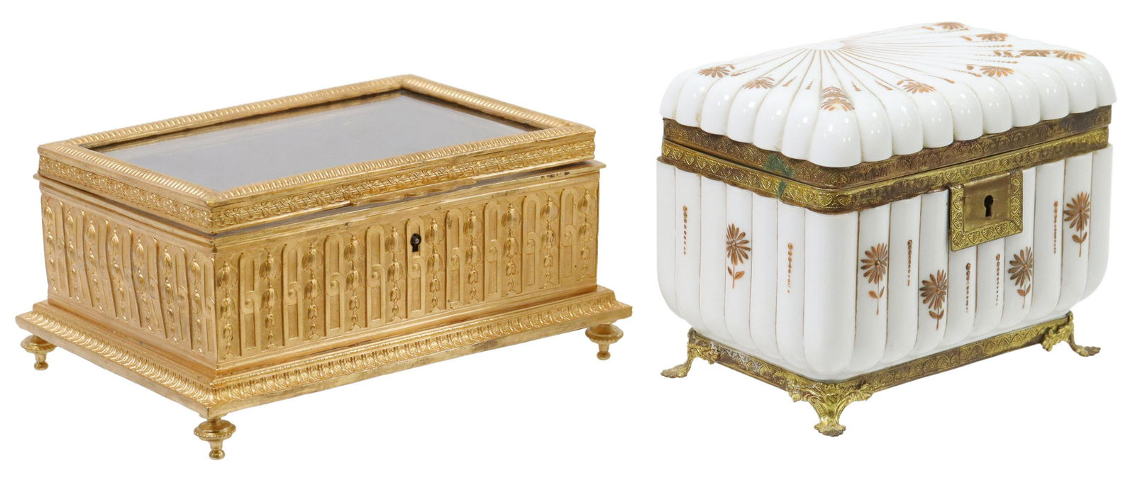 (2) FRENCH OPALINE GLASS & GILT METAL TABLE BOXES (1 of 5)