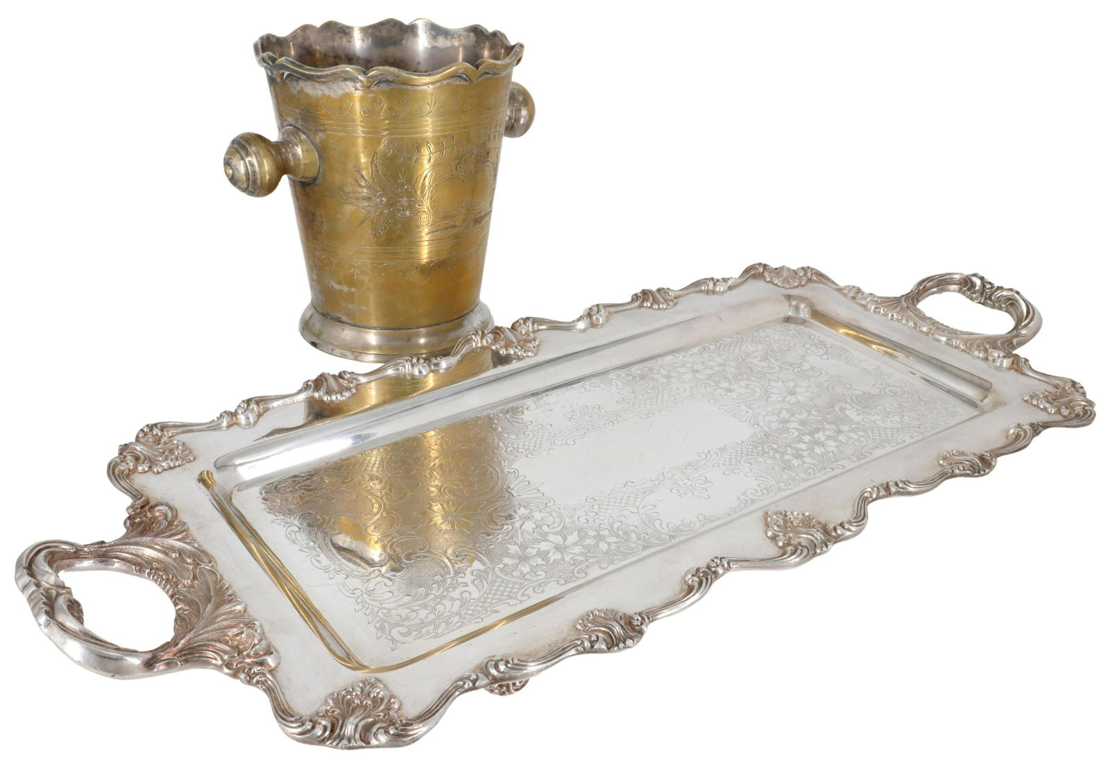 (2) SILVERPLATE ICE BUCKET & SERVICE TRAY (1 of 7)