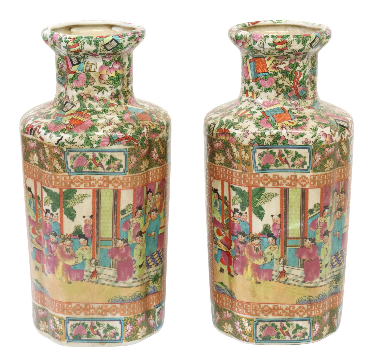 (2) CHINESE ROSE MEDALLION PORCELAIN LOBED VASES (1 of 3)